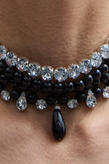 Onyx and crystals choker