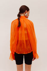 Orange Chiffon Shirt With Attached Scarf