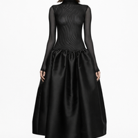 Black high neck tulle midi dress with taffeta skirt