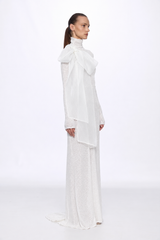High neck sequin dress with organza bow detail