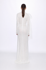 High neck sequin dress with organza bow detail