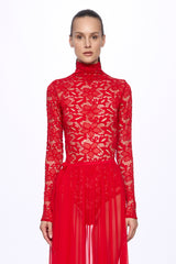 High neck lace RED bodysuit