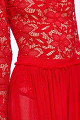 High neck lace RED bodysuit