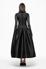 Black high neck tulle midi dress with taffeta skirt