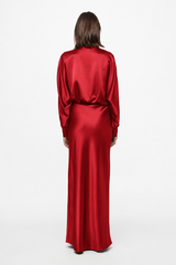 V-neck long-sleeve gown in red