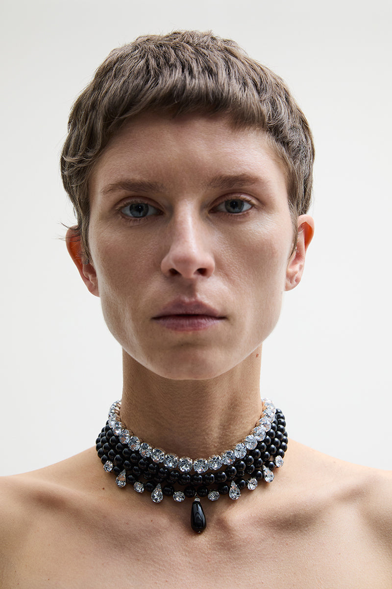 Onyx and crystals choker