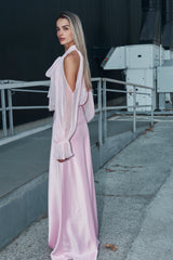 Pink satin long skirt