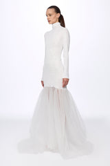 Turtleneck sequin and tulle gown dress