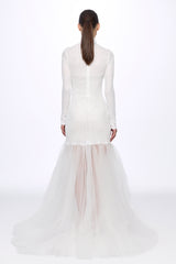 Turtleneck sequin and tulle gown dress