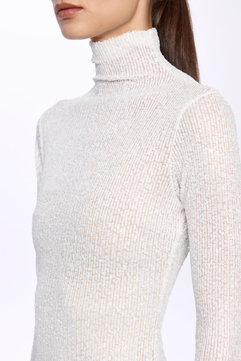Turtleneck sequin and tulle gown dress