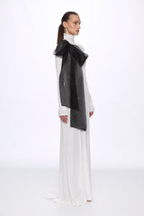 High neck sequin dress with organza bow detail
