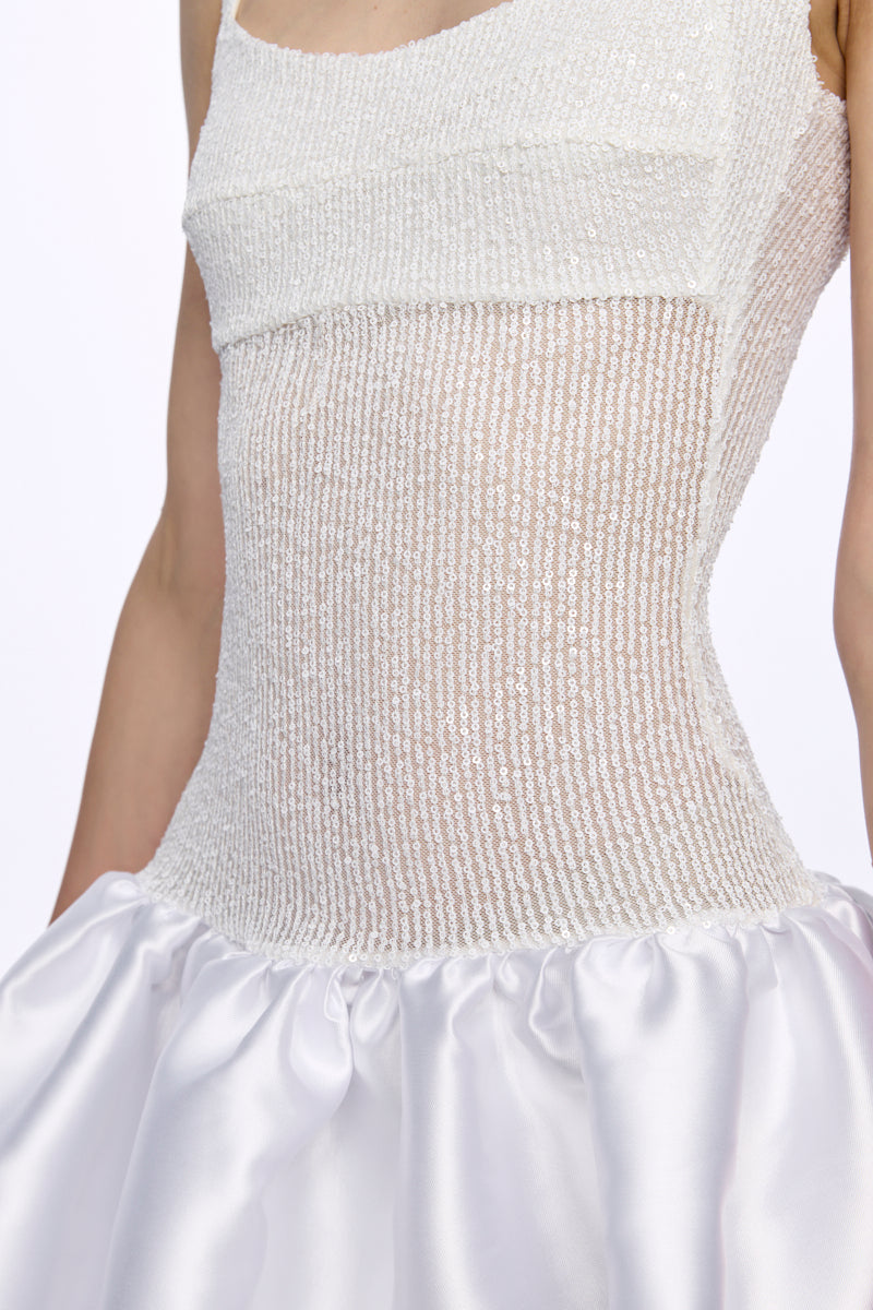 White sequin corset detail flared dress