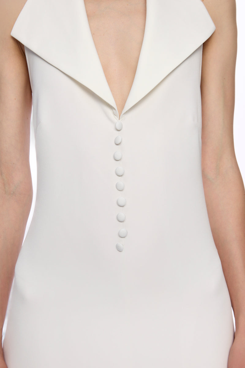 White halter-neck front buttons maxi dress