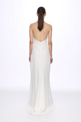 White halter-neck front buttons maxi dress