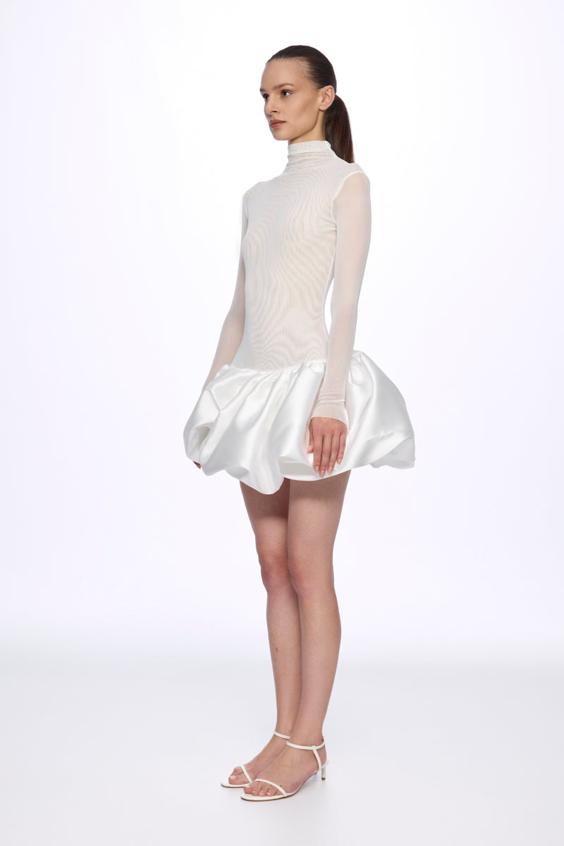 Mini dress with low waist ruffle skirt