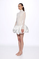 Mini dress with low waist ruffle skirt