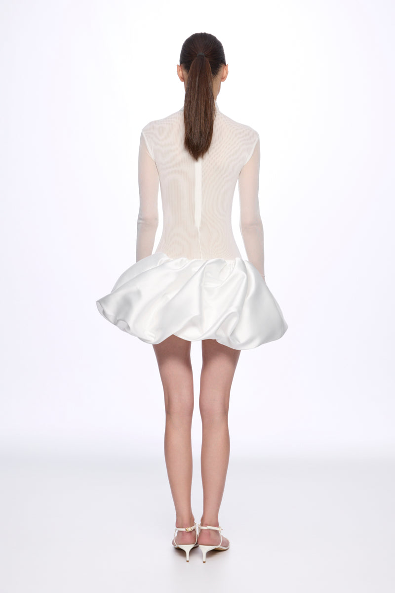 Mini dress with low waist ruffle skirt