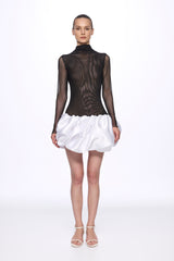 Mini dress with low waist ruffle skirt
