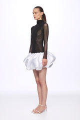 Mini dress with low waist ruffle skirt