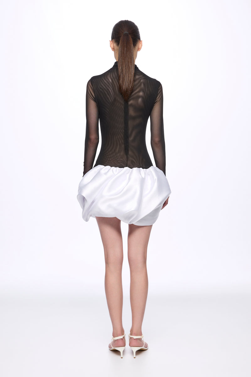 Mini dress with low waist ruffle skirt