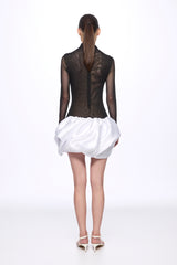 Mini dress with low waist ruffle skirt