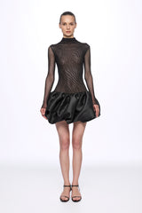 Mini dress with low waist ruffle skirt
