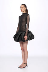 Mini dress with low waist ruffle skirt