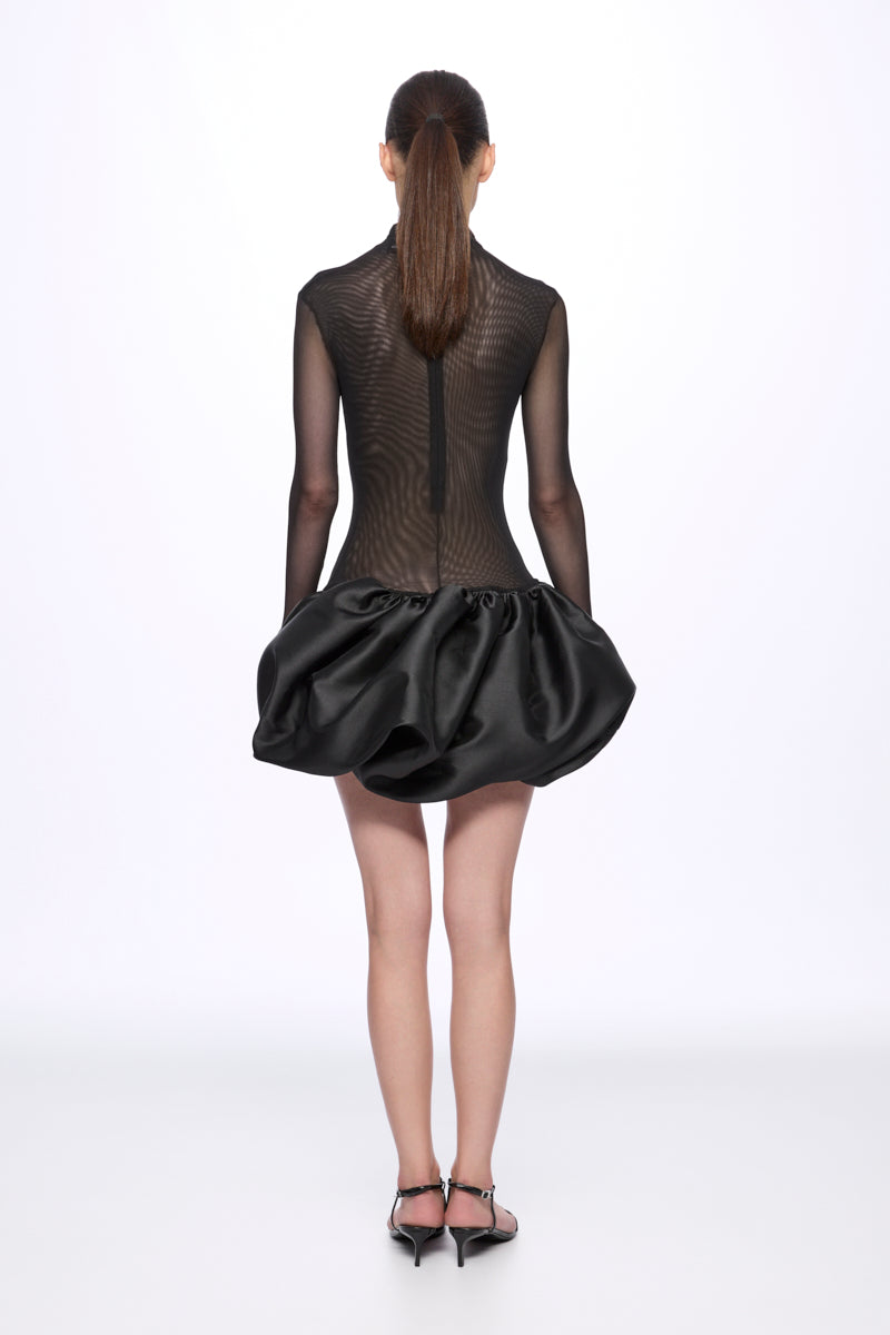 Mini dress with low waist ruffle skirt