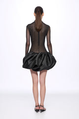 Mini dress with low waist ruffle skirt