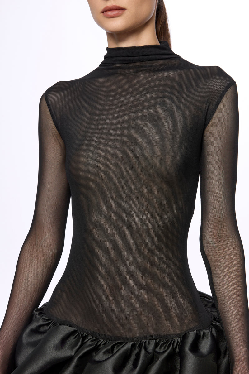 Mini dress with low waist ruffle skirt