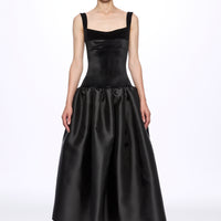 Black velvet corset detail flared dress
