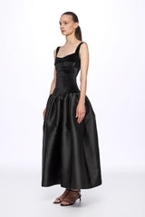 Black velvet corset detail flared dress