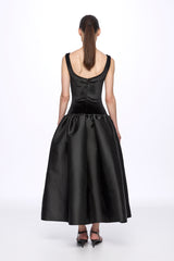 Black velvet corset detail flared dress