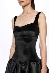 Black velvet corset detail flared dress