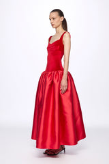Red velvet corset detail flared dress