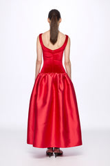 Red velvet corset detail flared dress