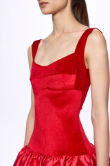 Red velvet corset detail flared dress