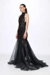 Halterneck tulle gown dress