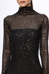 Turtleneck sequin and tulle gown dress