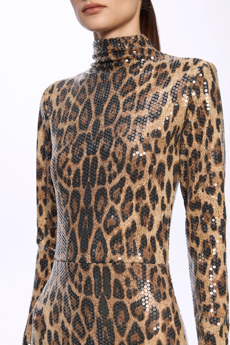 High neck leopard-print dress