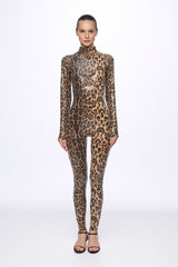 High neck sequin leopard-print jumpsuit