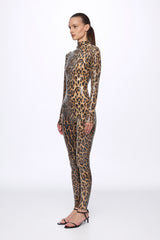 High neck sequin leopard-print jumpsuit