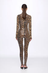 High neck sequin leopard-print jumpsuit