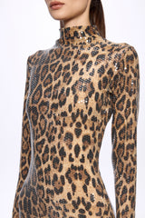 High neck sequin leopard-print jumpsuit