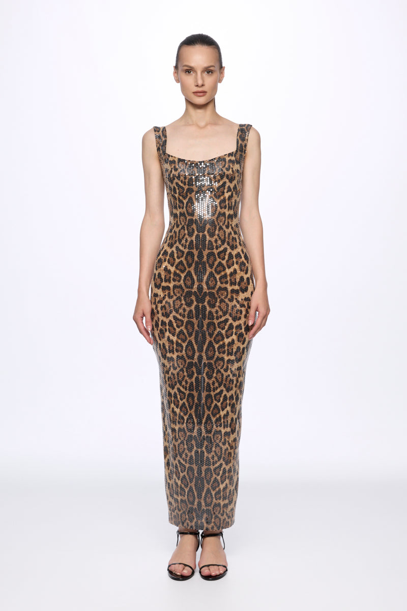 Sequin leopard-print midi dress