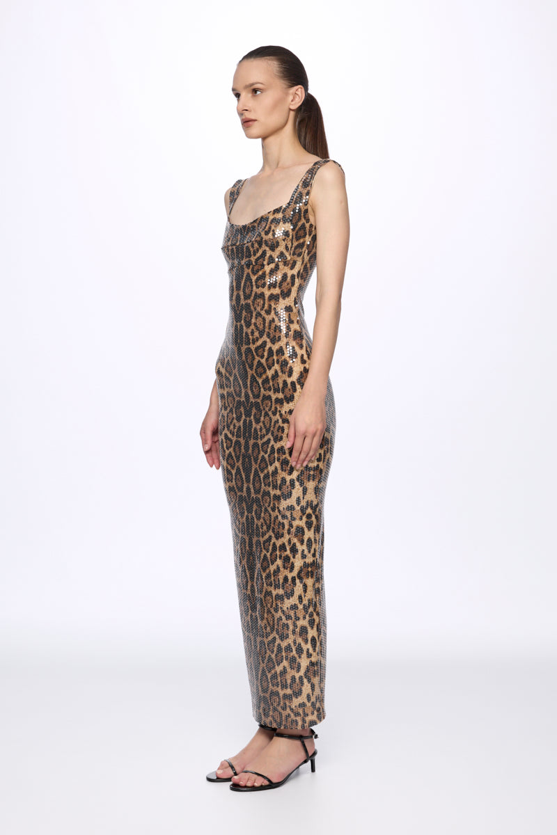 Sequin leopard-print midi dress
