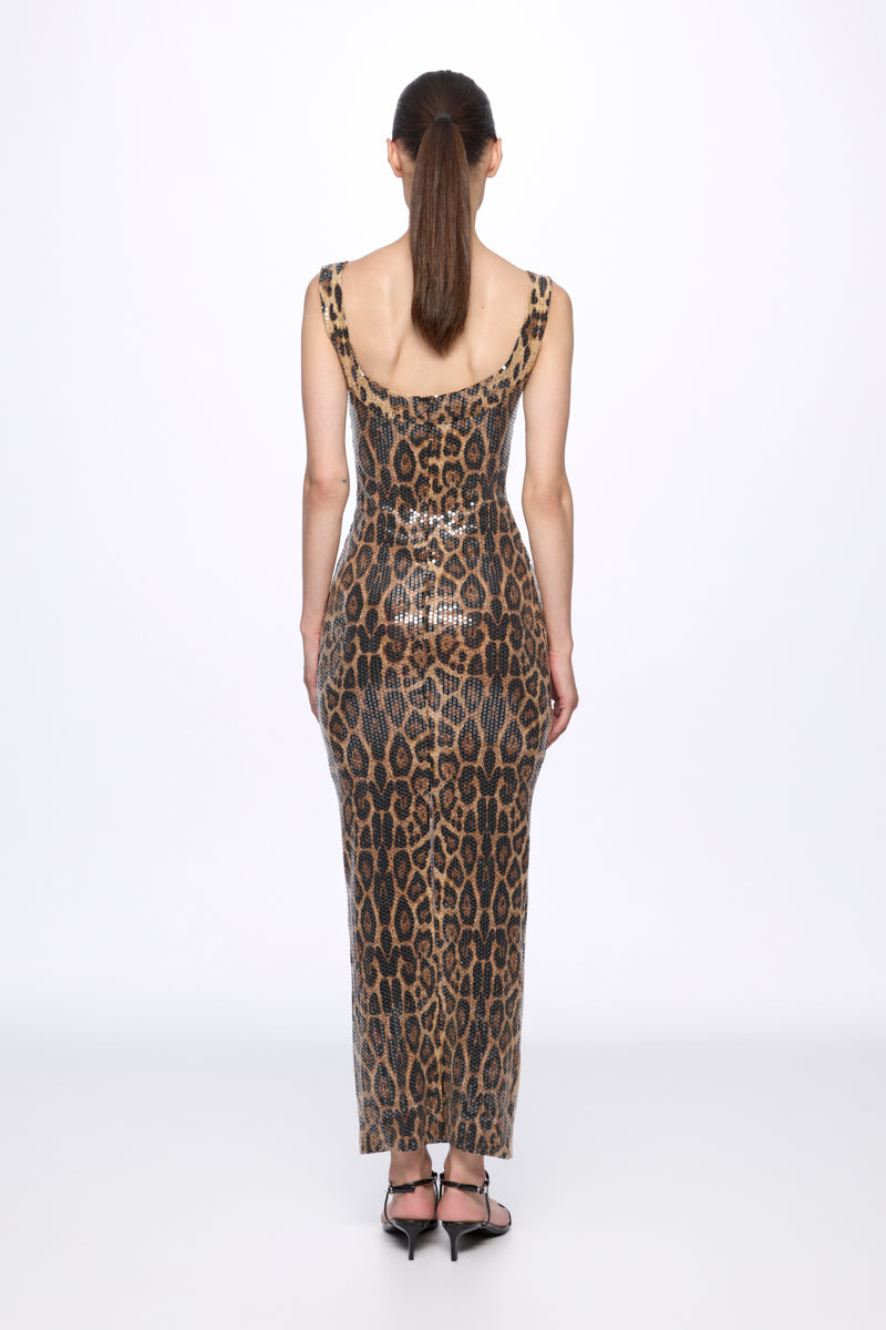 Sequin leopard-print midi dress
