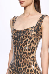 Sequin leopard-print midi dress