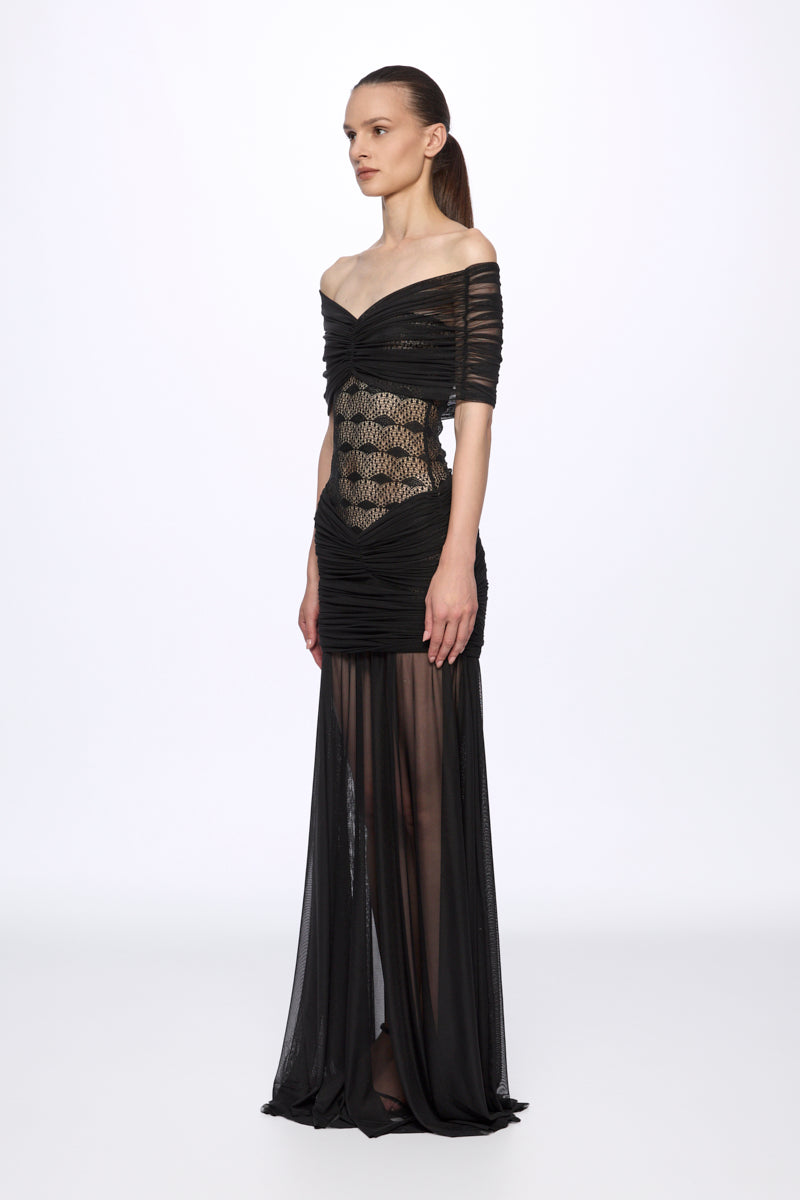 Lace detail draped maxi dress