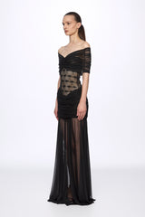 Lace detail draped maxi dress
